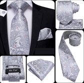Luxe Grijze Paisley stropdas met pochet en manchetknopen (32030)