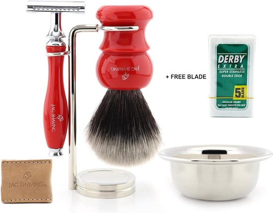 Gepersonaliseerd Luxueus Scheerkit, Scheerset, Synthetische Haar Scheerkwast – Heren Kerstmis Cadeau – Cadeau voor vader – Vaderdag Rood Kleur (Shaving Set)