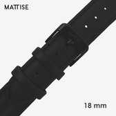 MATTISE Zwart Unisex Verwisselbaar Horlogebandje van Echt Leer — 18 mm aanzetmaat — Horlogeband Horlogebandjes — 18 mm Horloge bandje