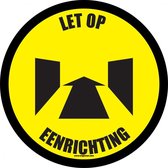 Let op, eenrichting vloersticker, geel zwart, 10 stuks 100 mm