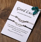 Wish armband - good luck bracelet - 2 stuks - zwart - wit -  engelenvleugels