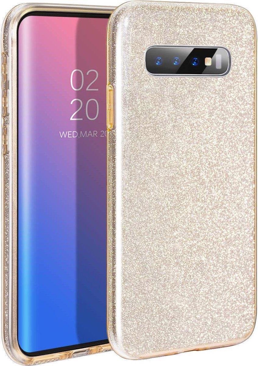 Geschikt voor Samsung Galaxy S10 Plus Backcover - Goud - Glitter Bling Bling - TPU case