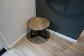 Industriële ronde eikenhouten salontafel met blad van 60cm kleur blackwash en mat zwart onderstel