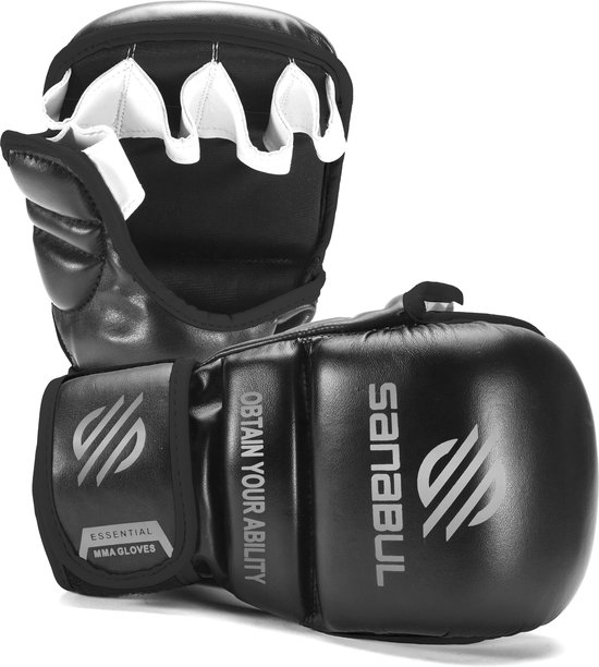 Gants de Sparring Sanabul Essential 7 oz MMA Hybrid - Noir, Argent - Taille L / XL