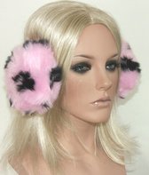 Oorwamers ear muffs imitatie bont met dierprint motief kleur roze zwart maat one size