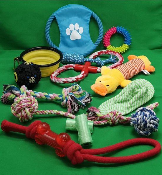 Honden Speelgoed Set + Opvouwbare Drinkbak + Gratis Hondenpoep Zakjes -...  | bol.com