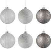 J-Line Doos Van 6 Kerstbal 2 Transparant + 2 Licht Grijs + 2 Grijs Glas / Set van 2 dozen