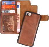 Krasvrij 2 in 1 Handmade Lederen Book Case Telefoonhoesje voor iPhone SE 2020 - iPhone 8 - iPhone 7 - Bruin