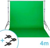Green Screen 400x150 cm - Inclusief bevestigingsklemmen - Groen scherm - Chroma key - 4 meter - Zonder stand - Achtergronddoek - Studio