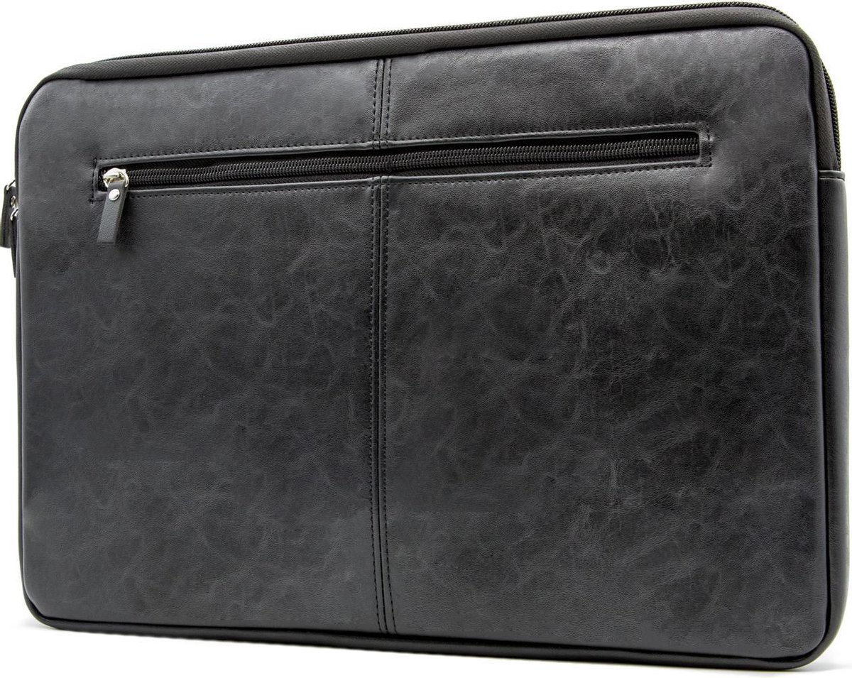 Leren Laptophoes 15.6 inch Wax Pull Up Leer Zwart - Stevige Sleeve voor MacBook Pro 16 inch & Laptops - Afbeelding 2