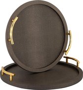 Dienblad set van 2 rond bruin/goud (r-000SP38032)