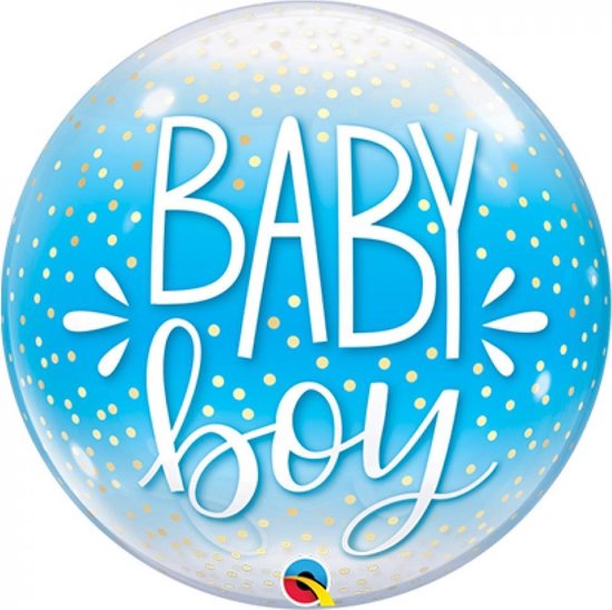 ballon SINGLE BUBBLE BABY BOY BLUE CONFETTI & DOTS - 55CM