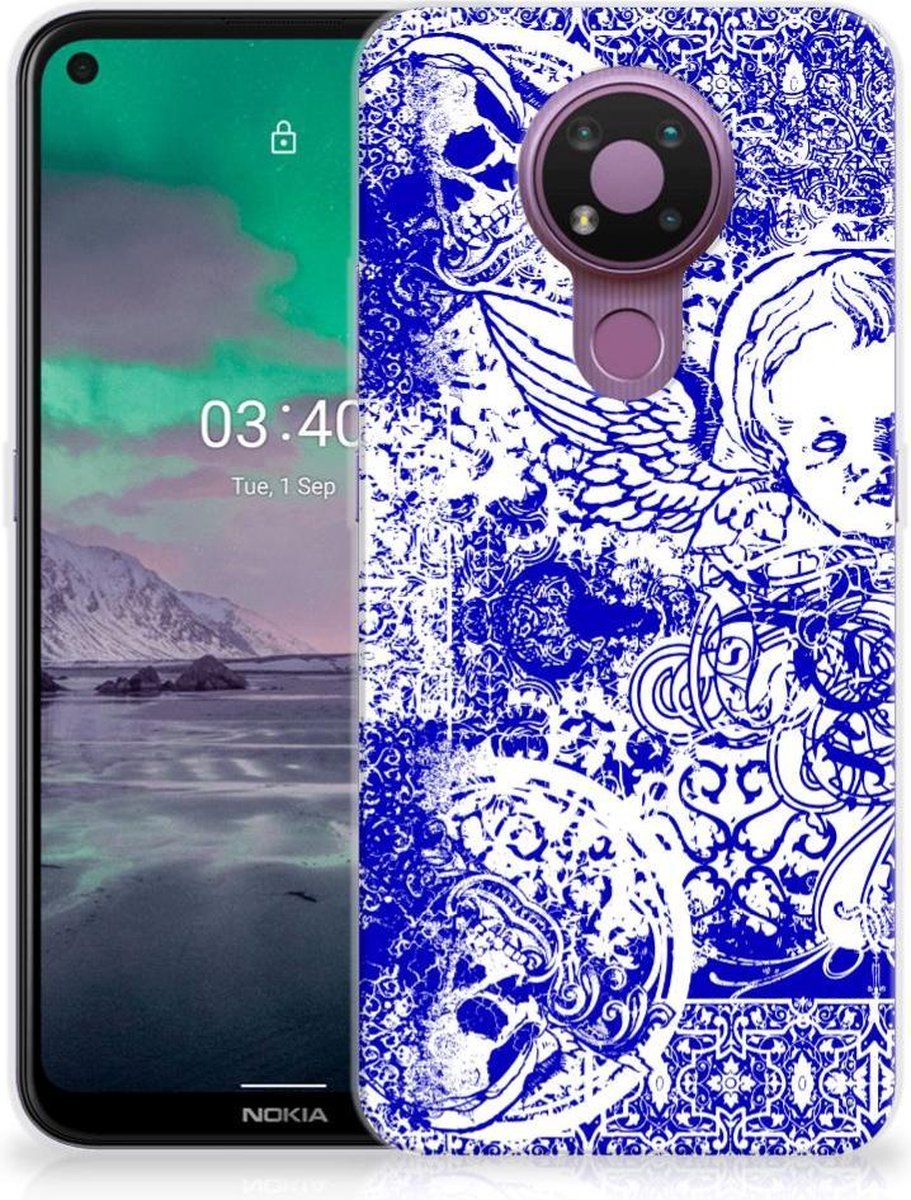 Silicone Back Case Nokia 3.4 Angel Skull Blauw
