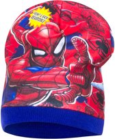 Spiderman muts omkeerbaar; rood/grijs 52 cm blauwe rand.
