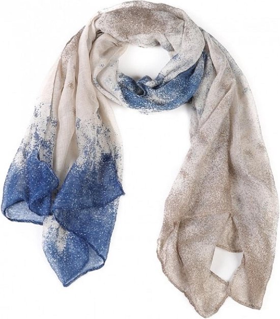Dames sjaal in de kleur blauw - bruin - 180 x 90 cm | bol.com