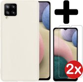 Samsung A12 Hoesje Siliconen Case Wit Met 2x Screenprotector - Samsung Galaxy A12 Hoesje Wit Siliconen Case Cover - Samsung A12 Hoes Siliconen Met 2x Screenprotector