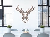 HOUTEN WANDDECORATIE / WOODEN WALL DECORATION - GEOMETRISCHE MUURDECORATIE / GEOMETRIC WALL ART - HERTENKOP (SYMMETRISCH) / DEER HEAD (SYMMETRIC) - 45 x 45cm - DONKER HOUT / DARK W