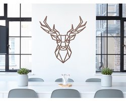 HOUTEN WANDDECORATIE / WOODEN WALL DECORATION - GEOMETRISCHE MUURDECORATIE / GEOMETRIC WALL ART - HERTENKOP (SYMMETRISCH) / DEER HEAD (SYMMETRIC) - 45 x 45cm - DONKER HOUT / DARK WOOD - ORIGAMI DESIGN WANDFIGUUR - WILD - REE - RENDIER