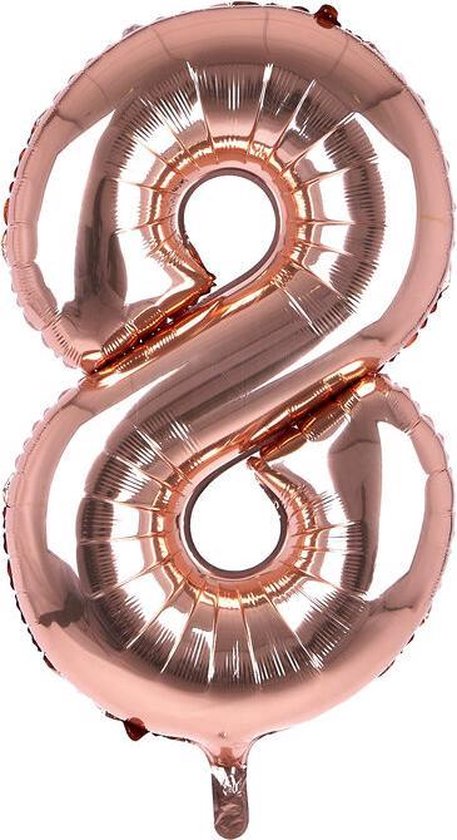 Helium ballon - Cijfer ballon - Nummer 8 - 8 jaar - Verjaardag - Rosé Gold - Roze ballon - 80cm