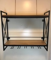 IBUYKE Wandrek, 60 x 20,5 x 53 cm, zwevend rek, hout en metaal, industriële stijl, 2 niveaus, stabiele wandhouder, voor woonkamer, badkamer, keuken IBUYKE Wandrek, 60 x 20,5 x 53 cm, zwevend rek, hout en metaal, industriële stijl, 2 niveaus, stabiele wandhouder, voor woonkamer, badkamer, keuken