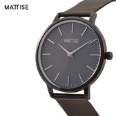 MATTISE Unisex Donker Grijs Horloge met Donker Grijs Horlogebandje van Gewoven Staal — Meis2 38 mm Quartz Heren Horloge Dames — Horloge voor Mannen Horloge voor Vrouwen — Horloges