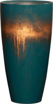 Virtu vaas petrol goud 75cm hoog | Hoge vaas in hoogglans petrol met brons gouden design | Grote bloempot plantenbak vazen