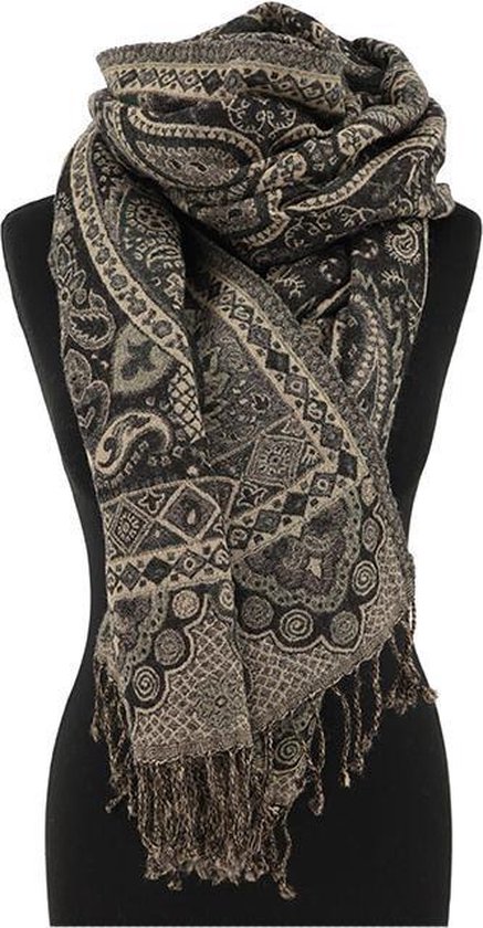 Warme wollen sjaal in zwart/beige - 180 x 70 cm - 100% wollen sjaal |  bol.com