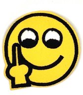 Emoji Smiley Strijk Embleem Patch Wijsvinger 5.2 cm / 5.2 cm / Geel Zwart Wit