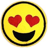 Emoji Smiley Strijk embleem Patch Hartjes Ogen 5.2 cm / 5.2 cm / Geel Rood Zwart