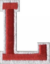 Alfabet Strijk Letter Embleem Patch Rood Wit Dun Randje 4 cm / Letter L / 5.1 cm