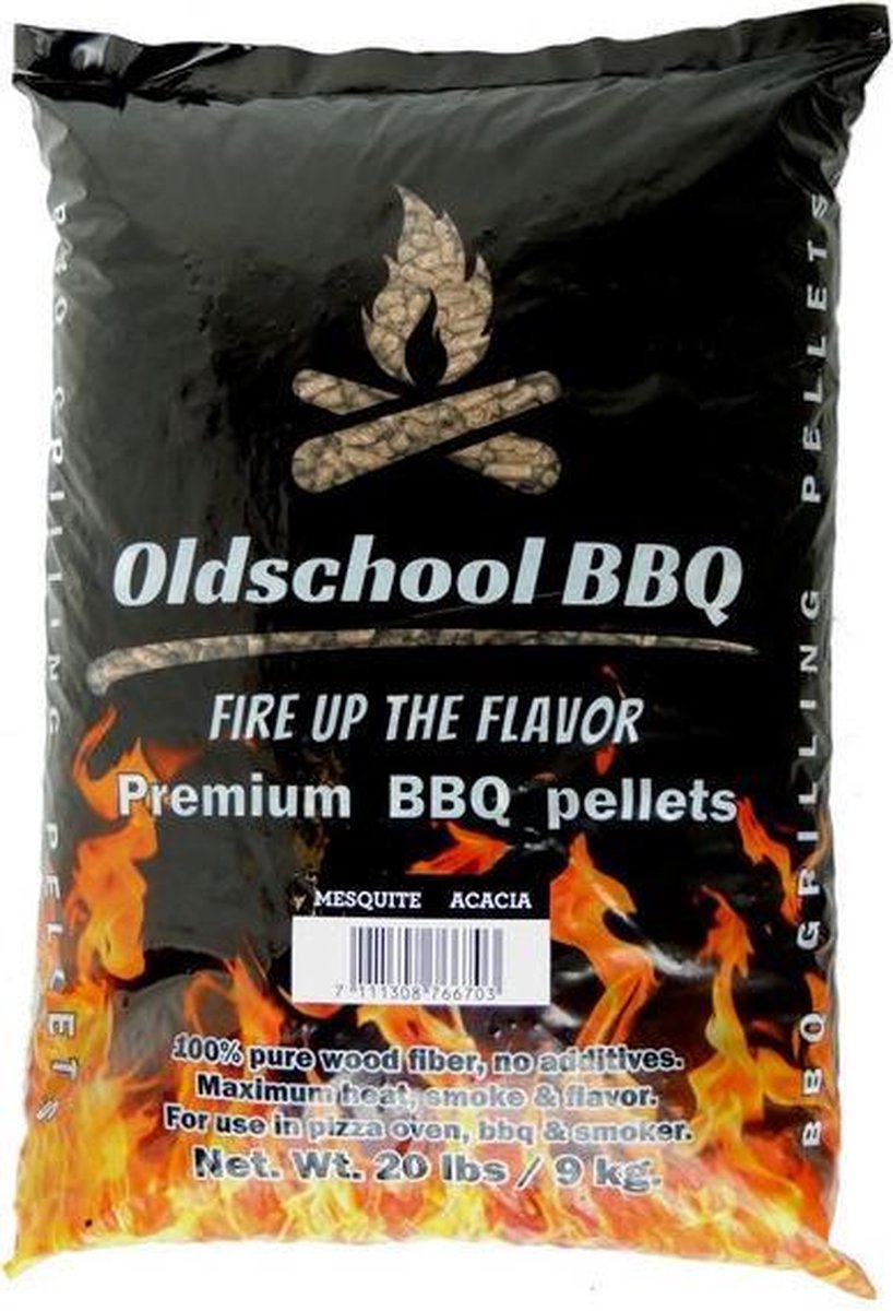 OldschoolBBQ Premium Barbecue pellets Mesquite / Acacia 9 kg BBQpellets - houtpellets - grillpellets geschikt voor pizza oven, pellet bbq, grill en smoker
