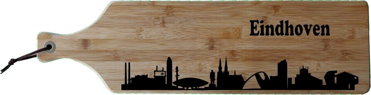 Borrelplank Eindhoven- Brabant - Blob - Evoluon - Klokgebouw - Sint-Catharinakerk - Bamboe hout - 17x63cm - Serveerplank