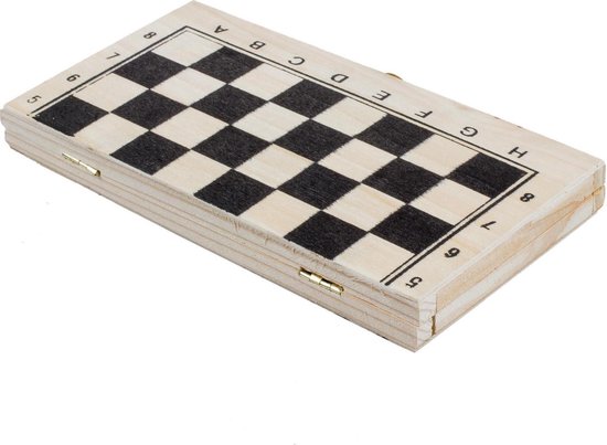 Thumbnail van een extra afbeelding van het spel Mini houtschaak spel - schaakbord opvouwbaar schaak bord