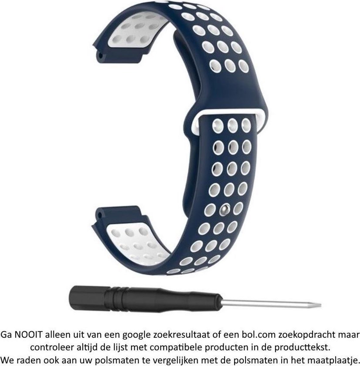 Siliconen Bandje - Geschikt voor Garmin - Blauw/Wit - Wearablebandje