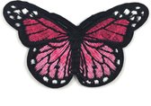 Donker Roze Zwarte Vlinder Strijk Embleem Patch 8 cm / 5 cm / Roze Wit Zwart