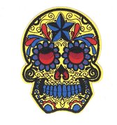 Schedel Sugar skull Strijk Embleem Patch Geel 7.8 cm / 10 cm / Geel Rood Blauw