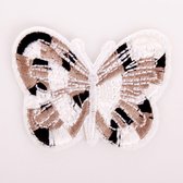 Bruin Wit Zwarte Vlinder Strijk Embleem Patch 6 cm / 4.6 cm / Bruin Wit Zwart