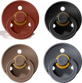 BIBS fopspeen Maat 1 | O-6 maanden | set 4 stuks | rust, black, iron, dark oak | Speen | Spenen