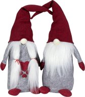 Gnooms / Gnoom / Kerstkabouters, Stelletje (2 stuks), Kerstdecoratie, Grijs-Rood, Hoogte: ca. 55 cm