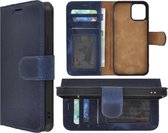 Iphone 12 pro Hoesje - Leder Bookcase - iPhone 12 pro Book Case Wallet Echt Leer Hoesje Denimblauw Cover
