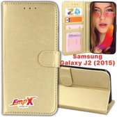 EmpX.nl Galaxy J2 (2015) Goud Boekhoesje | Portemonnee Book Case voor Samsung Galaxy J2 (2015) Goud | Flip Cover Hoesje | Met Multi Stand Functie | Kaarthouder Card Case Galaxy J2 (2015) Goud