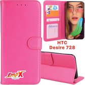 EmpX.nl Desire 728 Roze Boekhoesje | Portemonnee Book Case voor HTC Desire 728 Roze | Flip Cover Hoesje | Met Multi Stand Functie | Kaarthouder Card Case Desire 728 Roze | Beschermhoes Sleeve
