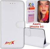 EmpX.nl iPhone 5C Wit Boekhoesje | Portemonnee Book Case voor Apple iPhone 5C Wit | Flip Cover Hoesje | Met Multi Stand Functie | Kaarthouder Card Case iPhone 5C Wit | Beschermhoes Sleeve | M