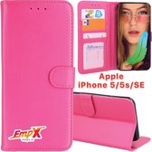 EmpX.nl iPhone 5/5s/SE Roze Boekhoesje | Portemonnee Book Case voor Apple iPhone 5/5s/SE Roze | Flip Cover Hoesje | Met Multi Stand Functie | Kaarthouder Card Case iPhone 5/5s/SE Roze | Besch