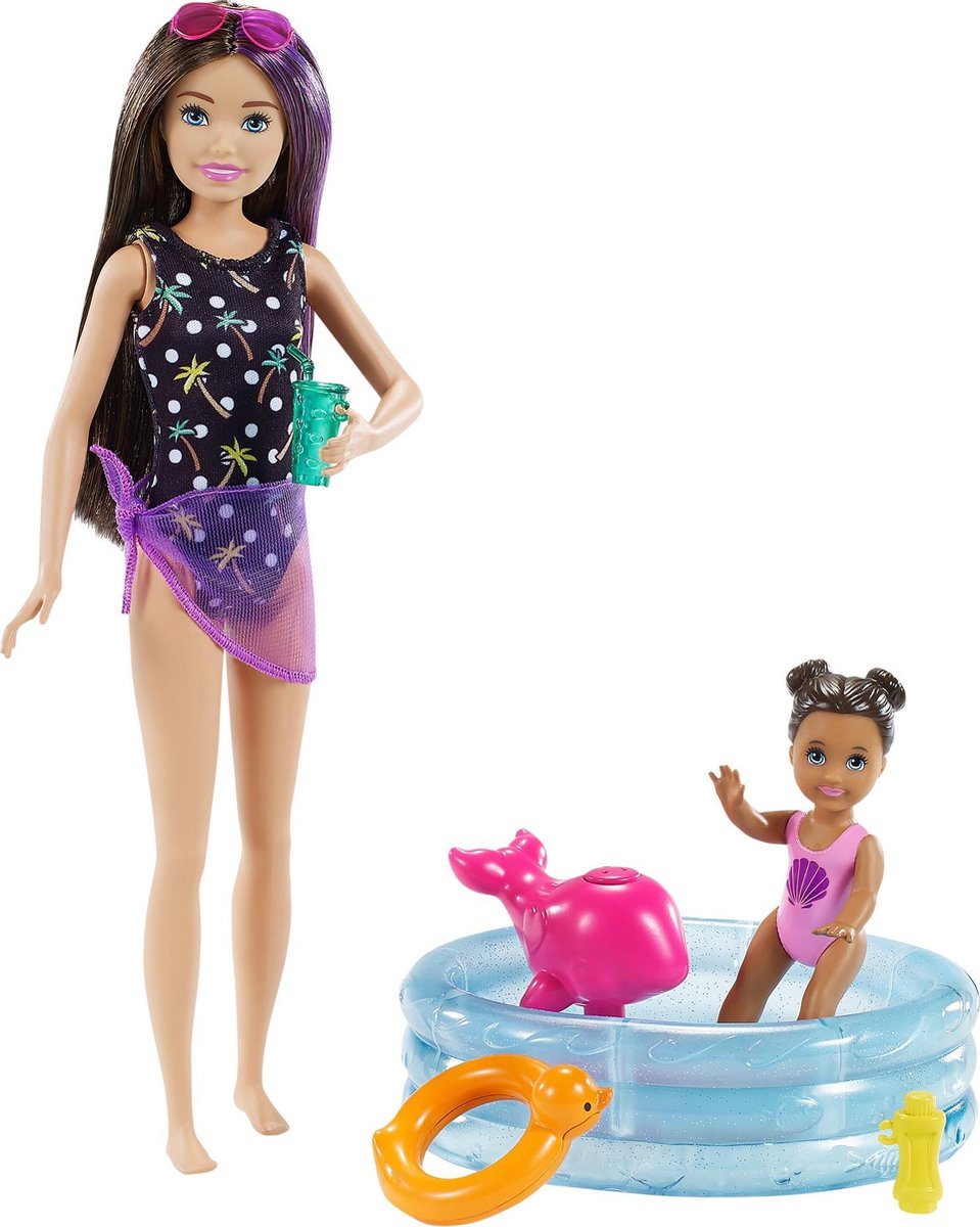 Barbie Family Skipper Babysitter Speelset - Barbie Pop met Minipop en Zwembad