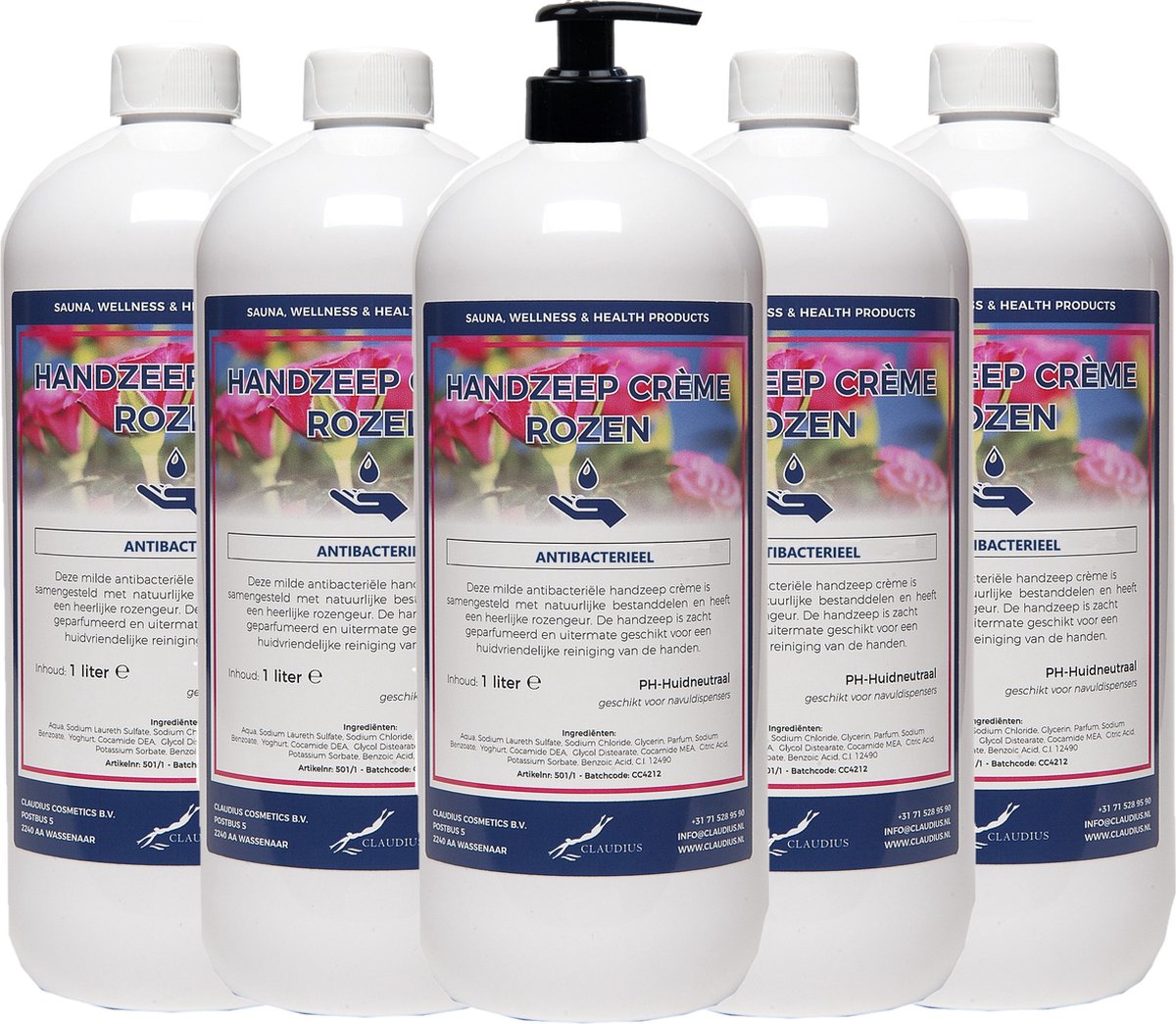 Goedkoopste Handzeep Crème Rozen 1 liter - set van 5 stuks - met gratis pomp