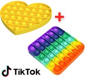 POP IT Fidget Toy Set: Regenboog vierkant & Hart Geel -