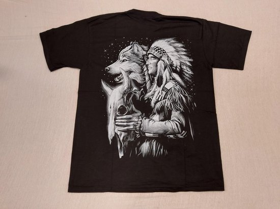 Chemise Vintage Style Amérindien Homme - Taille XL Noir Avec Motif Loup