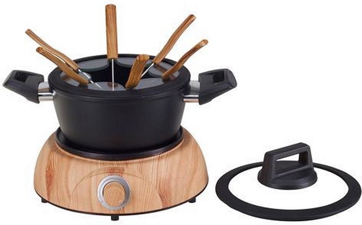 Nouvel WOOD 6-Persoons Fondueset Zwart/Hout
