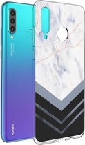iMoshion Design voor de Huawei P30 Lite hoesje - Marmer - Wit / Zwart